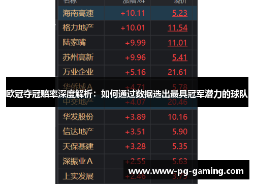 欧冠夺冠赔率深度解析：如何通过数据选出最具冠军潜力的球队